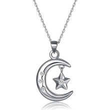 Fashion 925 Sterling Silver Zircon Moon Star Necklace